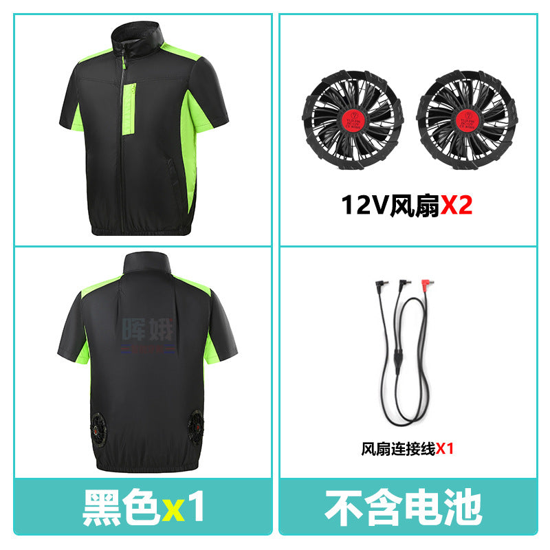 Cross-border Heat Prevention Fan Clothing Short-sleeved Air Conditioning Clothing Intelligent Cooling Refrigeration Clothing Men's and Women's Labor Protection Welding Short-sleeved Jacket