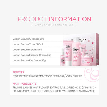 Facial Skin Care Set Skin Cleaning Sakura Skincare Set For Women Girls With Cleanser Toner Face Serum Cream Eye Cream