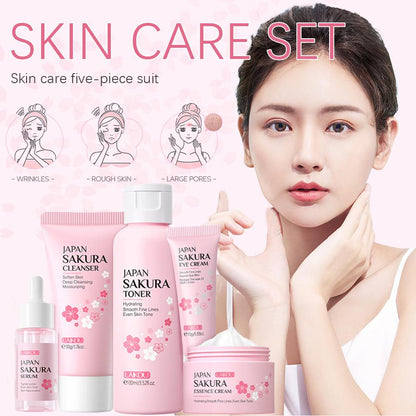 Facial Skin Care Set Skin Cleaning Sakura Skincare Set For Women Girls With Cleanser Toner Face Serum Cream Eye Cream