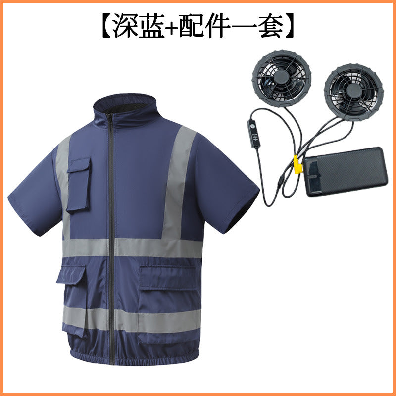 Summer Cooling Reflective Strip Fan Clothing Short-Sleeved Outdoor Air-Conditioning Clothing Men's Style with Fan Duty Road Administration Construction Site