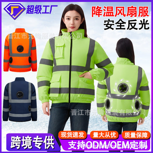 New Cooling Air-Conditioning Clothing, Reflective Long-Sleeved Work Clothes with Three Fans, Labor Protection Clothing, Outdoor Sun Protection Duty Clothing