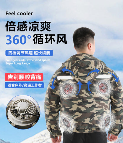 Summer Air-Conditioned Clothing for Outdoor Labor Protection, Cooling and Sun Protection Clothing, Hooded Fan Clothing for Men and Women, Specially Designed for Outdoor Labor Protection
