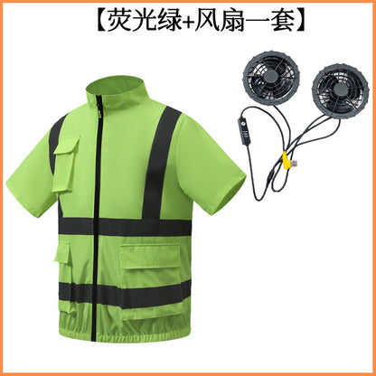 Summer Cooling Reflective Strip Fan Clothing Short-Sleeved Outdoor Air-Conditioning Clothing Men's Style with Fan Duty Road Administration Construction Site