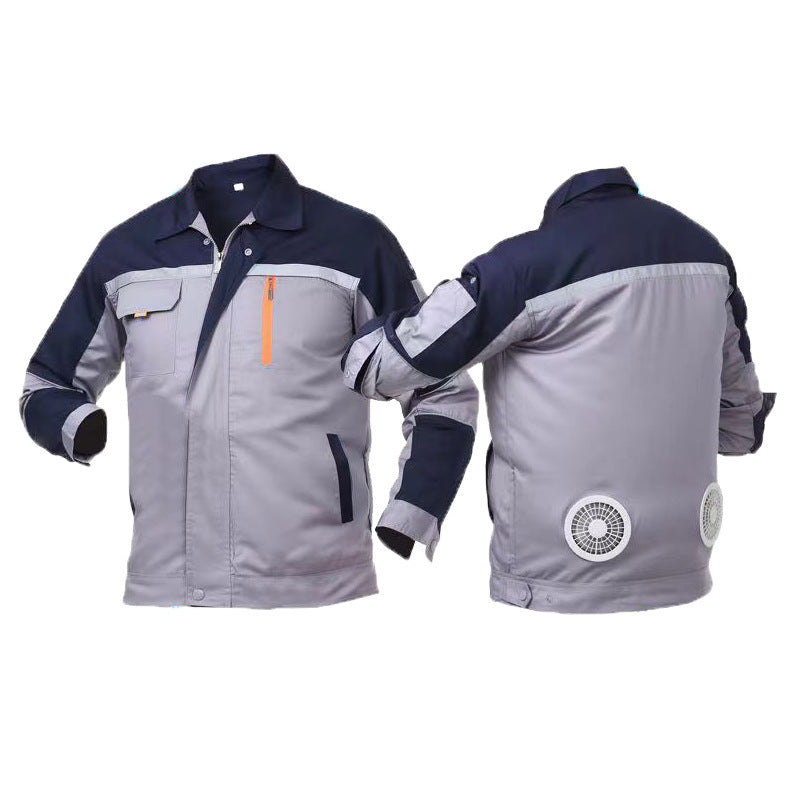 夏用空調作業服、冷却ファン付きウェア、屋外用放熱・熱中症対策作業着、電気工事士用ユニフォーム、ワークウェア