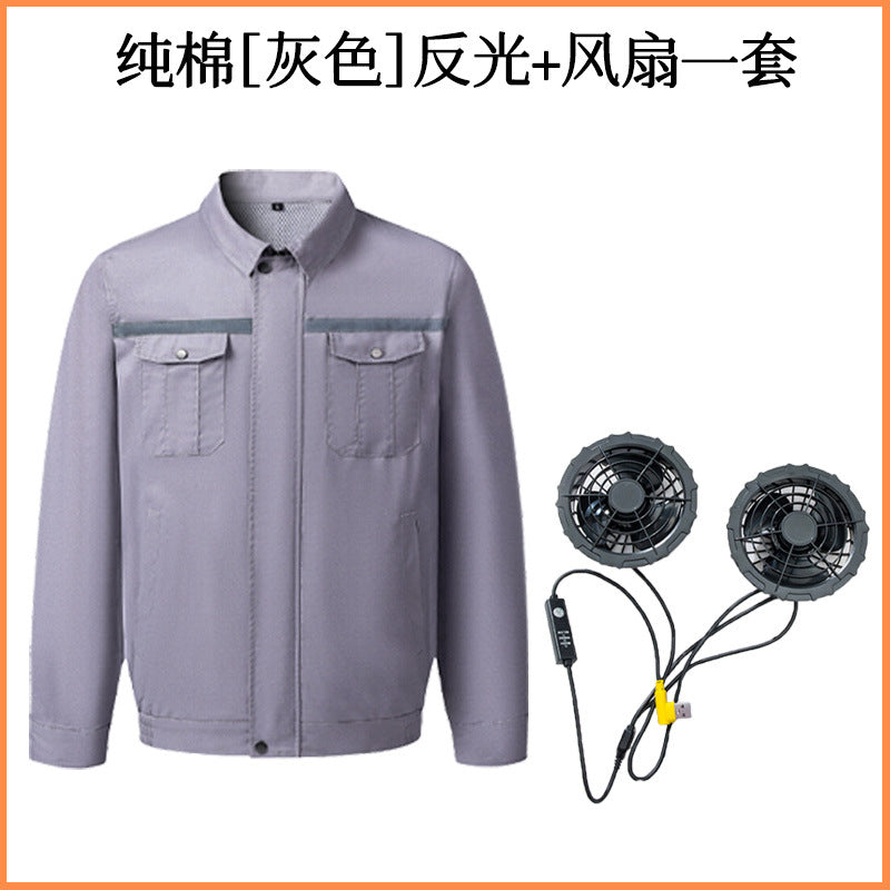 Pure Cotton Welder's Clothing with Fan Clothes Cooling Air Conditioning Clothing Men's Summer Heat Prevention Fan Clothing Refrigeration Labor Protection Work Clothes