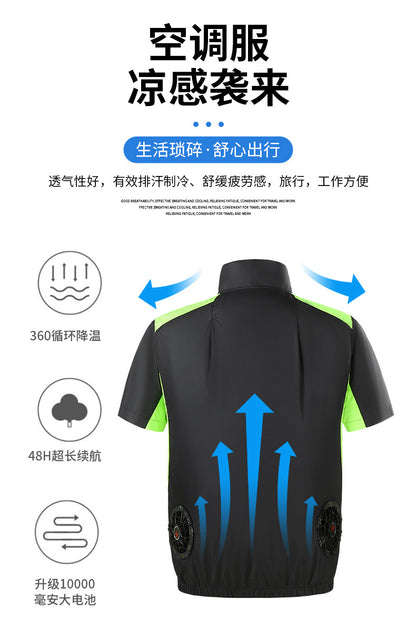 Cross-border Heat Prevention Fan Clothing Short-sleeved Air Conditioning Clothing Intelligent Cooling Refrigeration Clothing Men's and Women's Labor Protection Welding Short-sleeved Jacket