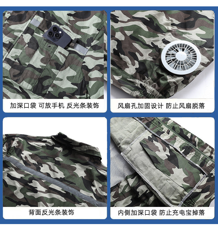 Pure Cotton Welder's Clothing with Fan Clothes Cooling Air Conditioning Clothing Men's Summer Heat Prevention Fan Clothing Refrigeration Labor Protection Work Clothes