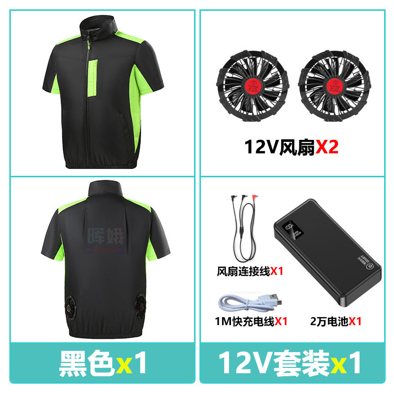 Cross-border Heat Prevention Fan Clothing Short-sleeved Air Conditioning Clothing Intelligent Cooling Refrigeration Clothing Men's and Women's Labor Protection Welding Short-sleeved Jacket