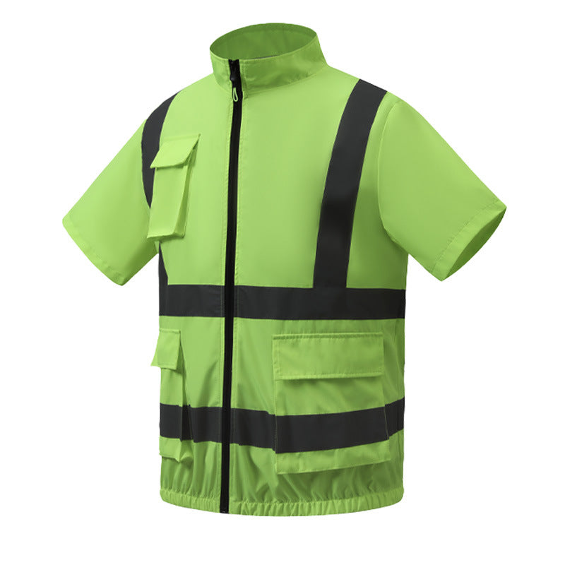 Summer Cooling Reflective Strip Fan Clothing Short-Sleeved Outdoor Air-Conditioning Clothing Men's Style with Fan Duty Road Administration Construction Site