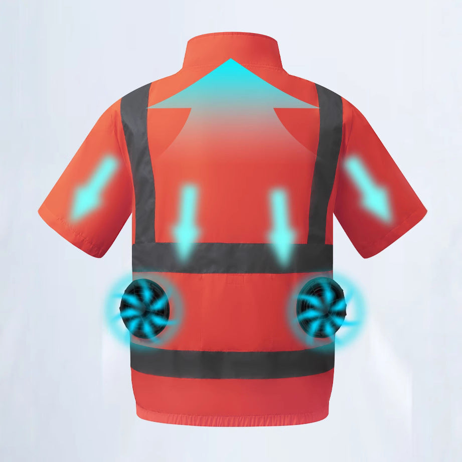 Summer Cooling Reflective Strip Fan Clothing Short-Sleeved Outdoor Air-Conditioning Clothing Men's Style with Fan Duty Road Administration Construction Site
