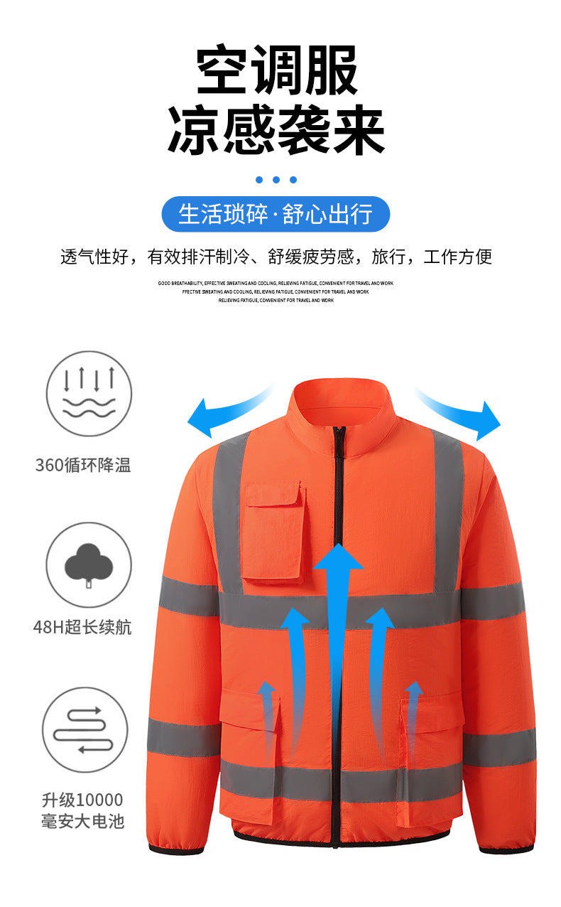 Cross-border Summer New Reflective Strip Air-conditioning Suit Jacket Clothes with Fan Safety Work Clothes Men's Service Clothes