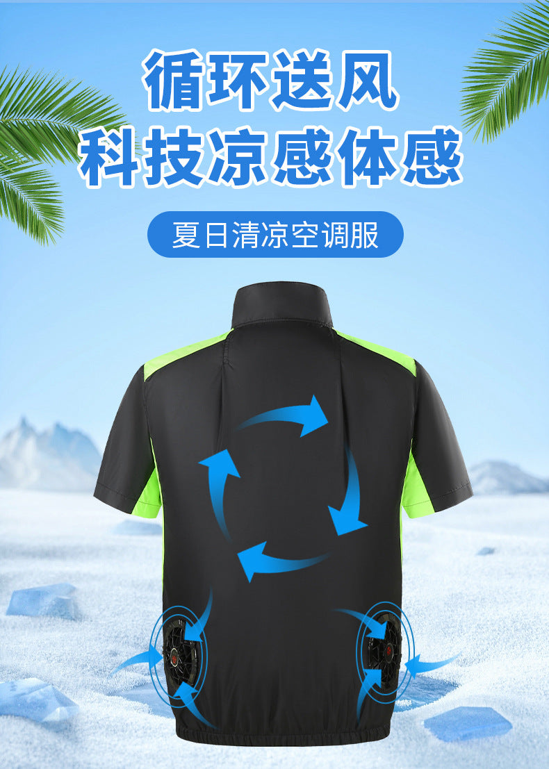 Cross-border Heat Prevention Fan Clothing Short-sleeved Air Conditioning Clothing Intelligent Cooling Refrigeration Clothing Men's and Women's Labor Protection Welding Short-sleeved Jacket