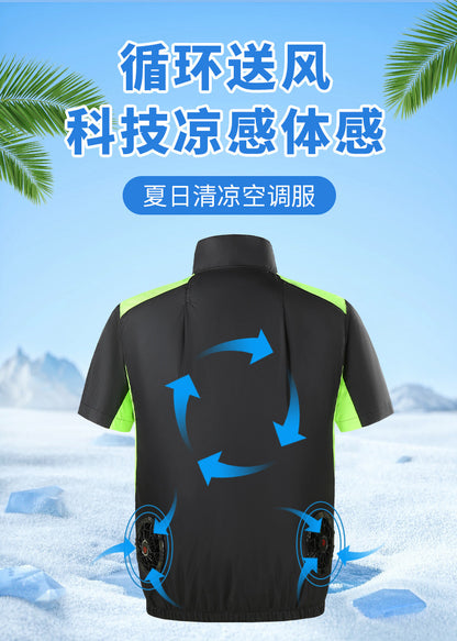 Cross-border Heat Prevention Fan Clothing Short-sleeved Air Conditioning Clothing Intelligent Cooling Refrigeration Clothing Men's and Women's Labor Protection Welding Short-sleeved Jacket