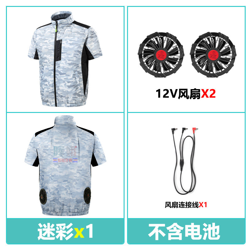 Cross-border Heat Prevention Fan Clothing Short-sleeved Air Conditioning Clothing Intelligent Cooling Refrigeration Clothing Men's and Women's Labor Protection Welding Short-sleeved Jacket