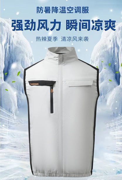 夏空調服ファン付き作業服袖なし冷却空冷服ノースリーブ屋外スポーツ日焼け止めベストUSB作業着