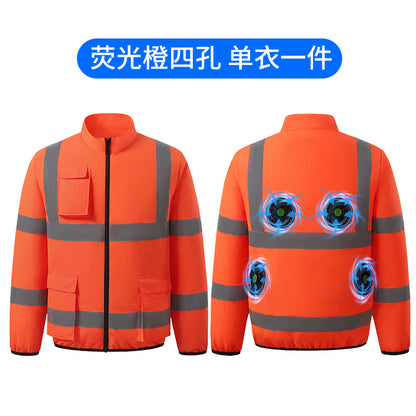 新作夏用ファン付き作業服建設現場冷却エアコン服屋外反射ストライプエアコン服メンズスタイルファン付き