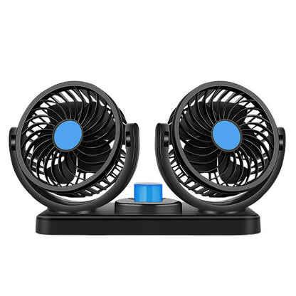 Car USB Electric Fan, Dual-Head 12V/24V Fan for Trucks and Vans, High Wind Power, Single/Dual Control Electric Fan