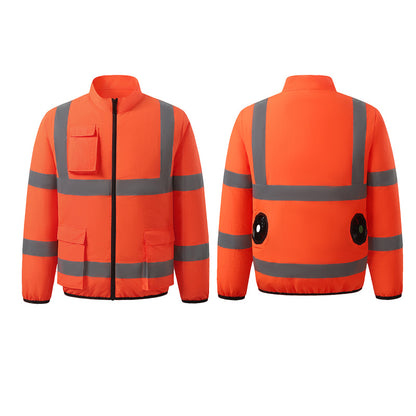新作夏用ファン付き作業服建設現場冷却エアコン服屋外反射ストライプエアコン服メンズスタイルファン付き