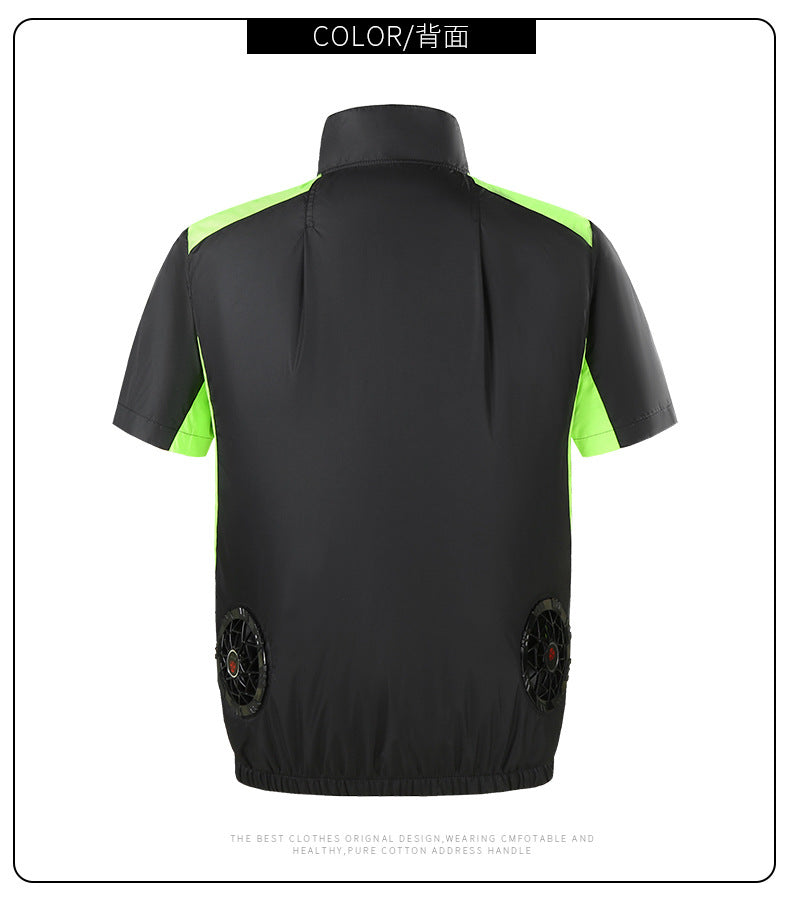 Cross-border Heat Prevention Fan Clothing Short-sleeved Air Conditioning Clothing Intelligent Cooling Refrigeration Clothing Men's and Women's Labor Protection Welding Short-sleeved Jacket