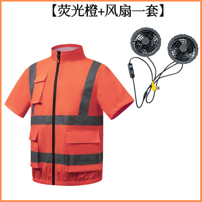Summer Cooling Reflective Strip Fan Clothing Short-Sleeved Outdoor Air-Conditioning Clothing Men's Style with Fan Duty Road Administration Construction Site