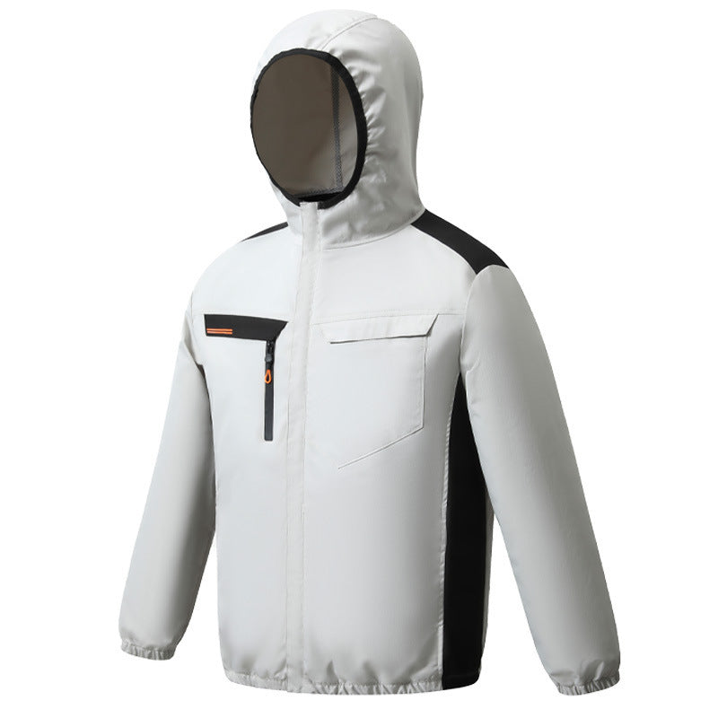 Summer New Three-Hole Fan Air-Conditioning Clothing Outdoor Cooling Sun Protection Hooded Shirt Stand Collar Jacket Work Clothes