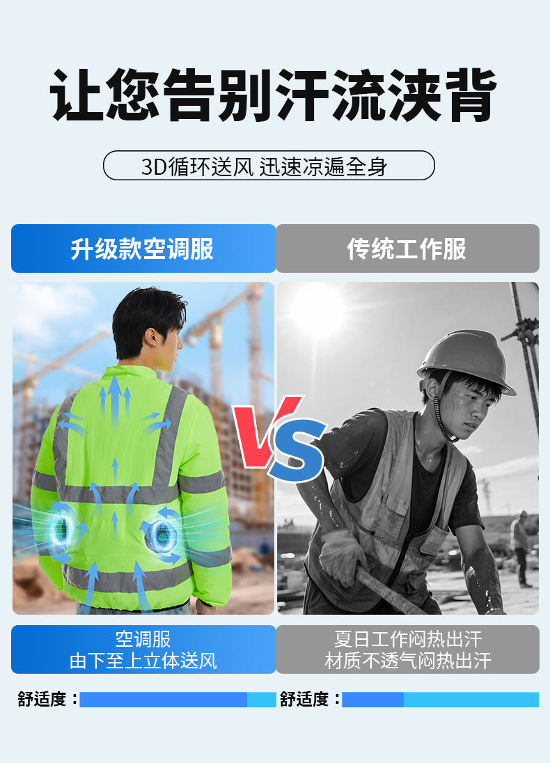 新作夏用ファン付き作業服建設現場冷却エアコン服屋外反射ストライプエアコン服メンズスタイルファン付き