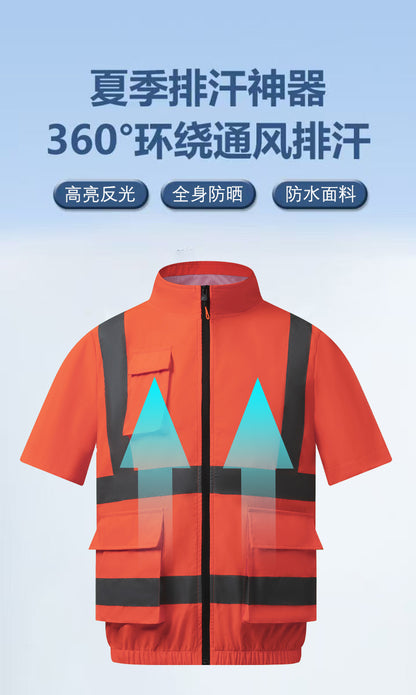 Summer Cooling Reflective Strip Fan Clothing Short-Sleeved Outdoor Air-Conditioning Clothing Men's Style with Fan Duty Road Administration Construction Site