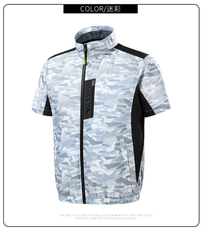 Cross-border Heat Prevention Fan Clothing Short-sleeved Air Conditioning Clothing Intelligent Cooling Refrigeration Clothing Men's and Women's Labor Protection Welding Short-sleeved Jacket