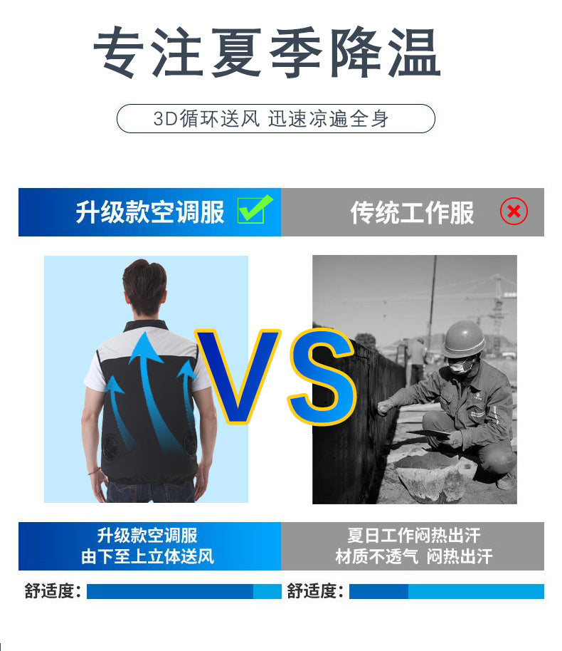 国境を越えた夏の新型空調服 フード付き作業服 半袖冷却ファン服 男性向けアウトドア夏対策作業服