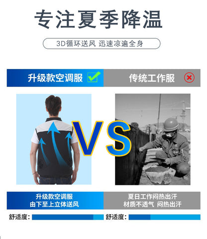 国境を越えた夏の新型空調服 フード付き作業服 半袖冷却ファン服 男性向けアウトドア夏対策作業服