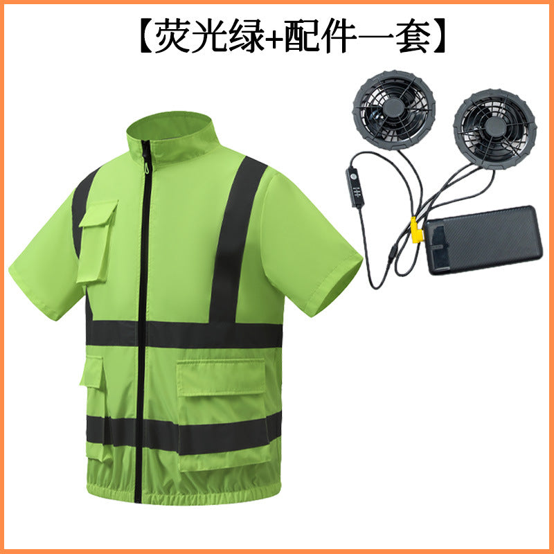 Summer Cooling Reflective Strip Fan Clothing Short-Sleeved Outdoor Air-Conditioning Clothing Men's Style with Fan Duty Road Administration Construction Site