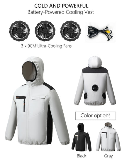 Summer New Three-Hole Fan Air-Conditioning Clothing Outdoor Cooling Sun Protection Hooded Shirt Stand Collar Jacket Work Clothes