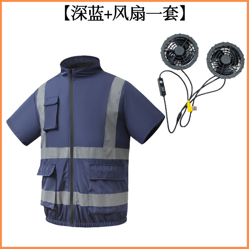 Summer Cooling Reflective Strip Fan Clothing Short-Sleeved Outdoor Air-Conditioning Clothing Men's Style with Fan Duty Road Administration Construction Site