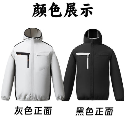 Summer New Three-Hole Fan Air-Conditioning Clothing Outdoor Cooling Sun Protection Hooded Shirt Stand Collar Jacket Work Clothes