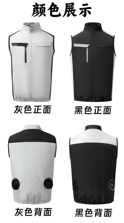 国境を越えた夏の新型空調服 フード付き作業服 半袖冷却ファン服 男性向けアウトドア夏対策作業服