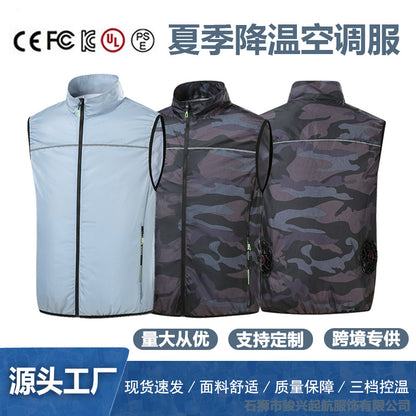 Cross-border new summer cooling air conditioning clothes men's and women's USB charging vest refrigeration outdoor fan clothes factory direct sales