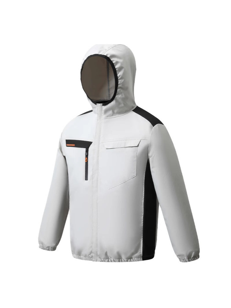 Summer New Three-Hole Fan Air-Conditioning Clothing Outdoor Cooling Sun Protection Hooded Shirt Stand Collar Jacket Work Clothes