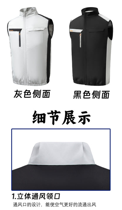 国境を越えた夏の新型空調服 フード付き作業服 半袖冷却ファン服 男性向けアウトドア夏対策作業服