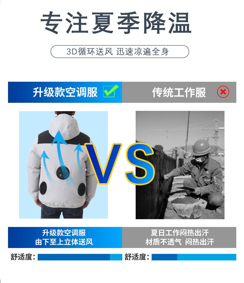 Summer New Three-Hole Fan Air-Conditioning Clothing Outdoor Cooling Sun Protection Hooded Shirt Stand Collar Jacket Work Clothes