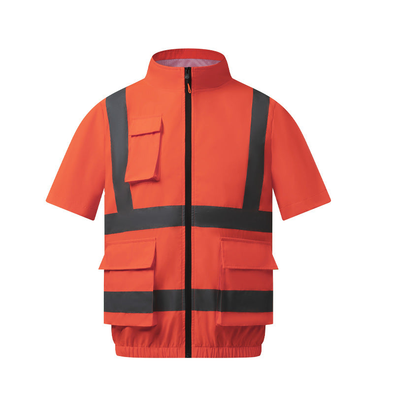 Summer Cooling Reflective Strip Fan Clothing Short-Sleeved Outdoor Air-Conditioning Clothing Men's Style with Fan Duty Road Administration Construction Site
