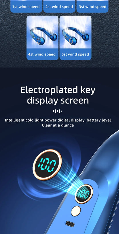 Hanging Neck Fan Digital Display Power Ventilador Bladeless Neckband Fan Portable Mini Air Cooler USB Rechargeable Electric Fans