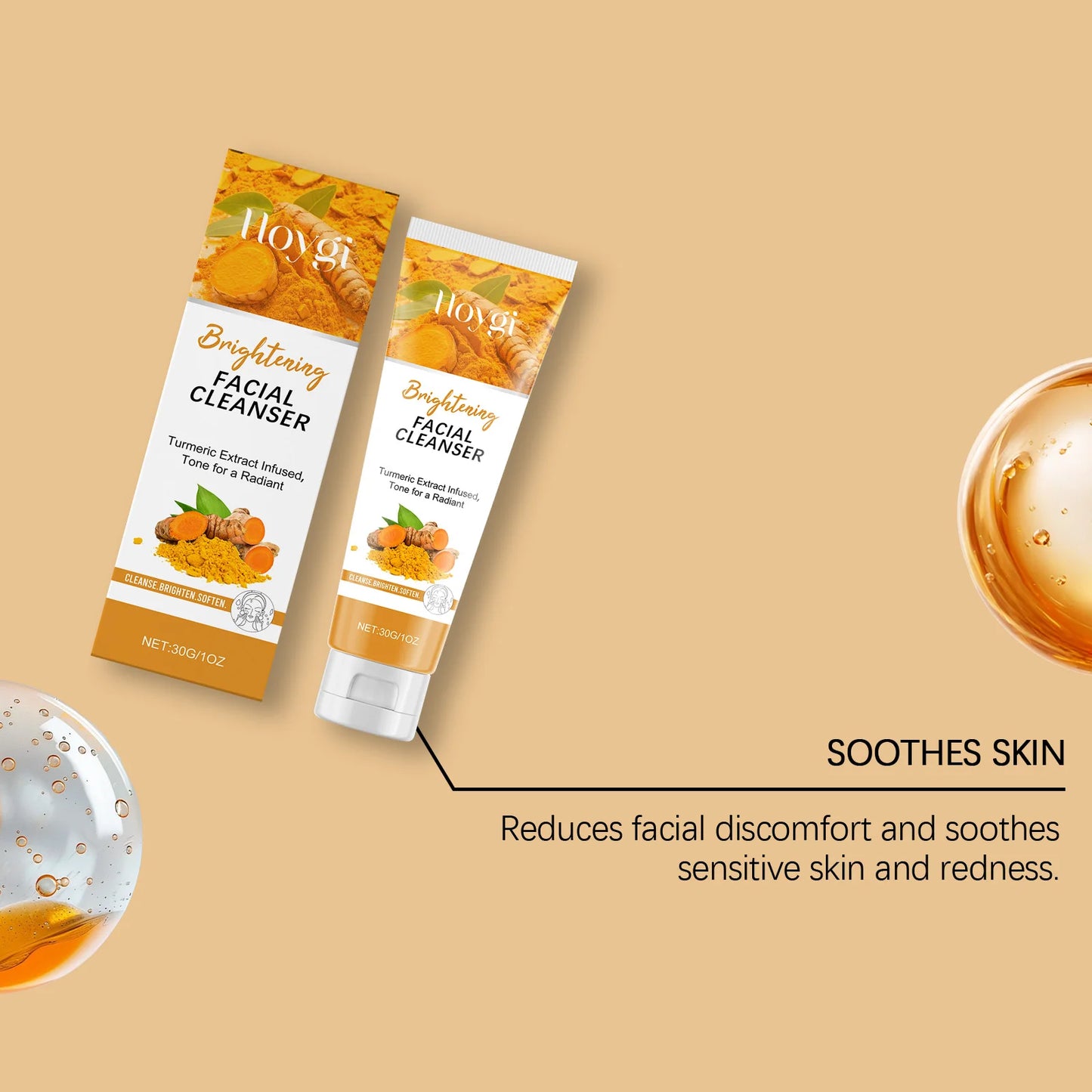 Turmeric Cleanser Moisturize Facial Brightening Skin Tone Daily Face Wash Foam Skincare Deep Clean Blackhead Removal Oil Control