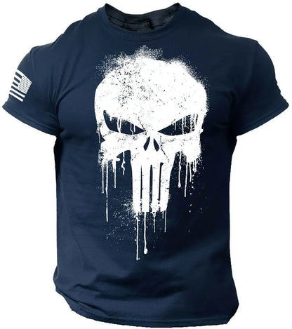 メンズTシャツ メンズ 3Dプリント ミリタリー 愛国心あふれるスカル ドロップTシャツ オーバーサイズ 半袖 スポーツウェア メンズ服 トップTシャツ