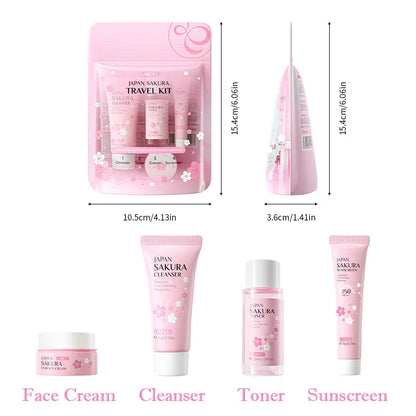 LAIKOU サクラ スキンケアセット フェイシャルクレンザー フェイスクリーム 美容液 化粧水 保湿 美白 しわ防止 スキンケアキット