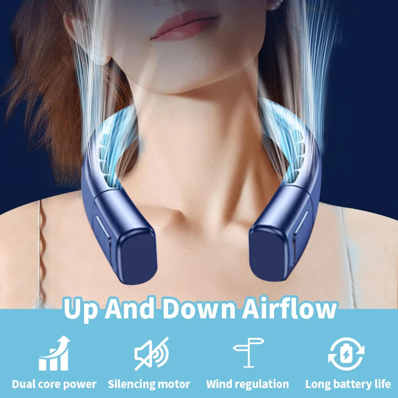 Neck fan, neck cooling device, strong wind but quiet, long battery life, summer cooling must-have item