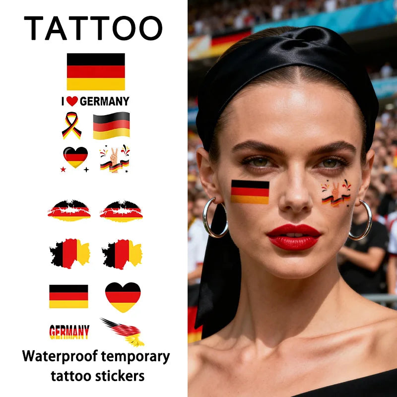 Germany Flag Temporary Tattoo Sticker, Long-lasting and Waterproof, Festival, Football, Soccer Fan Face Stickers, Arm, Face