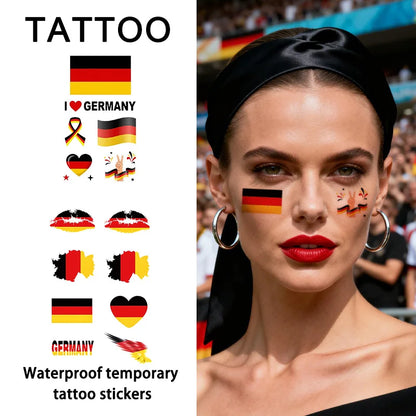 Germany Flag Temporary Tattoo Sticker, Long-lasting and Waterproof, Festival, Football, Soccer Fan Face Stickers, Arm, Face
