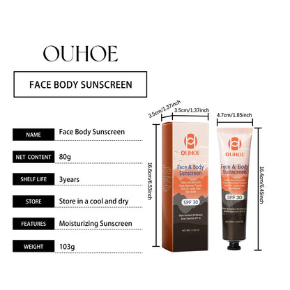Facial Body Sunscreen UV Protection Waterproof Oil Control Sunblock Moisturizing Brightening Refresh Summer Anti Sunburn Spf30+