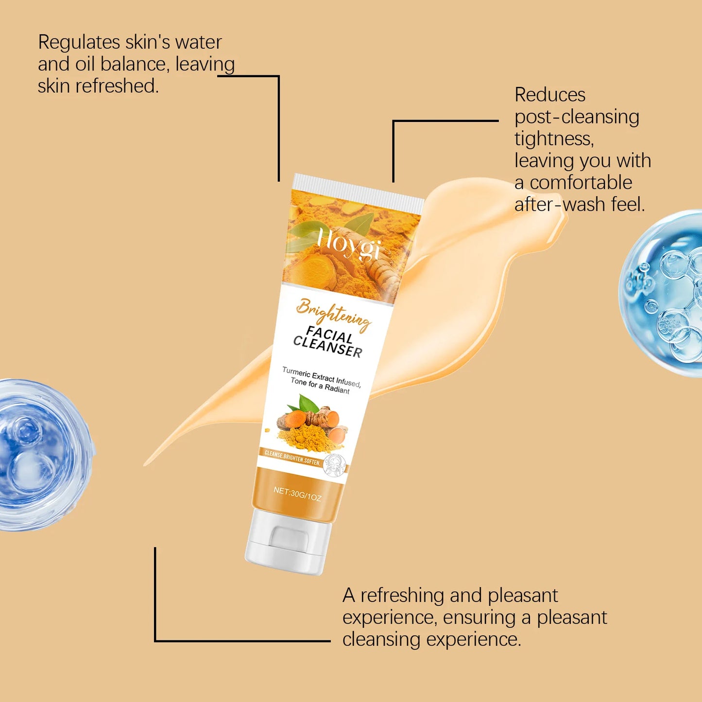 Turmeric Cleanser Moisturize Facial Brightening Skin Tone Daily Face Wash Foam Skincare Deep Clean Blackhead Removal Oil Control