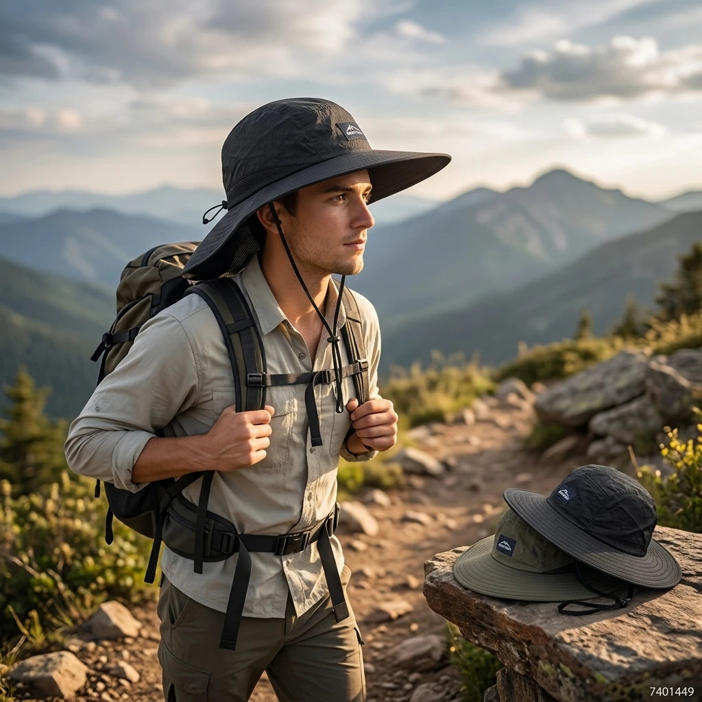 Unisex Bucket Hats Summer Wide Brim Neck Sun-Protection Outdoor Visor Quick-drying Panama Sunscreen Tied Fishing Hiking Hat